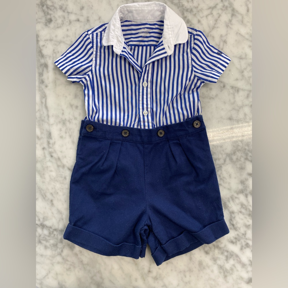 Striped Cotton Shirt & Linen Shorts Set